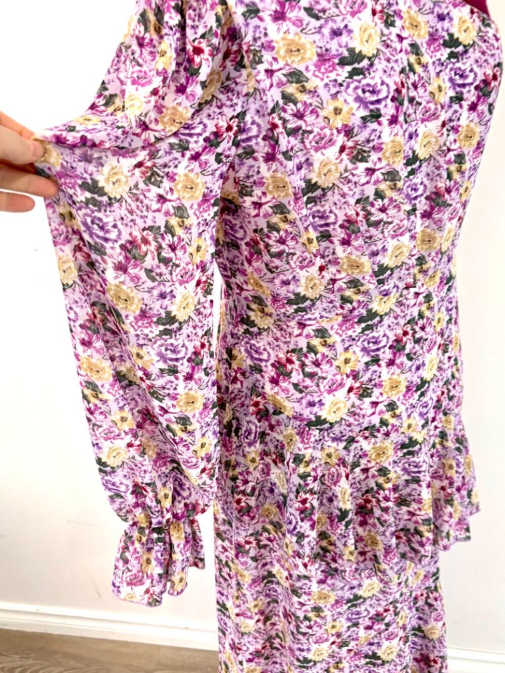 SHEIN One Shoulder Ruffle Hem Dress Pink Purple Floral Maxi Dress sz L - Picture 7 of 11